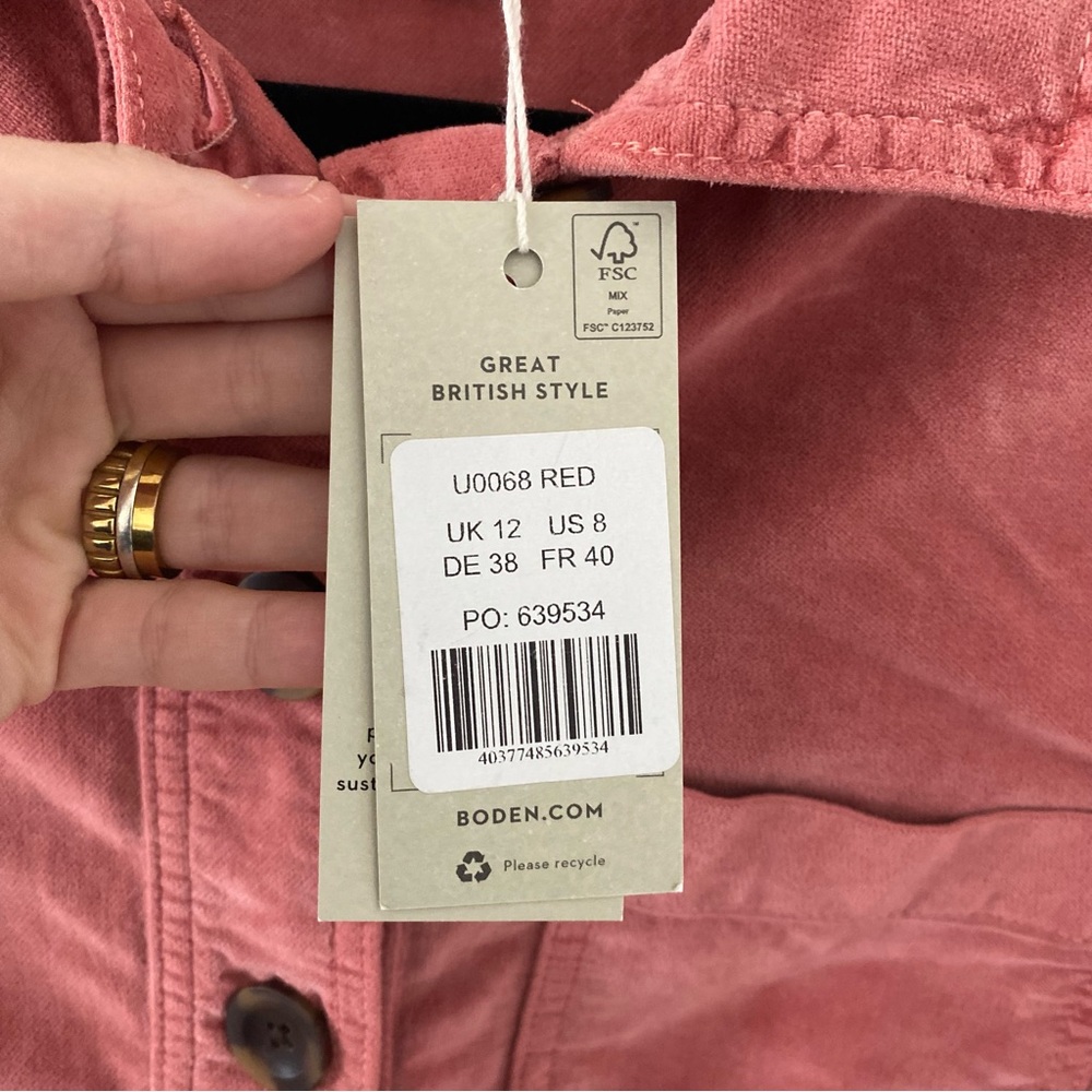 NWT Boden Velvet Cropped Chore Coat Barn Jacket Mauve Pink Size 8 - Picture 5 of 10